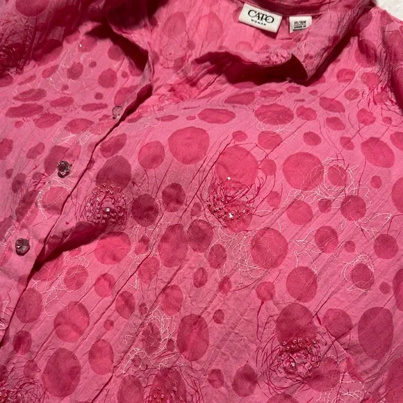 Cato Pink Button‎ Down Women's Shirt 14/16W gorgeous sparkly Polka dots - Picture 10 of 15